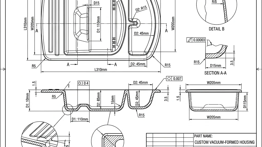 Vacuum formed housing technical drawing