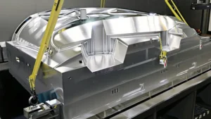 Large aluminum CNC machined thermoforming mold in machine
